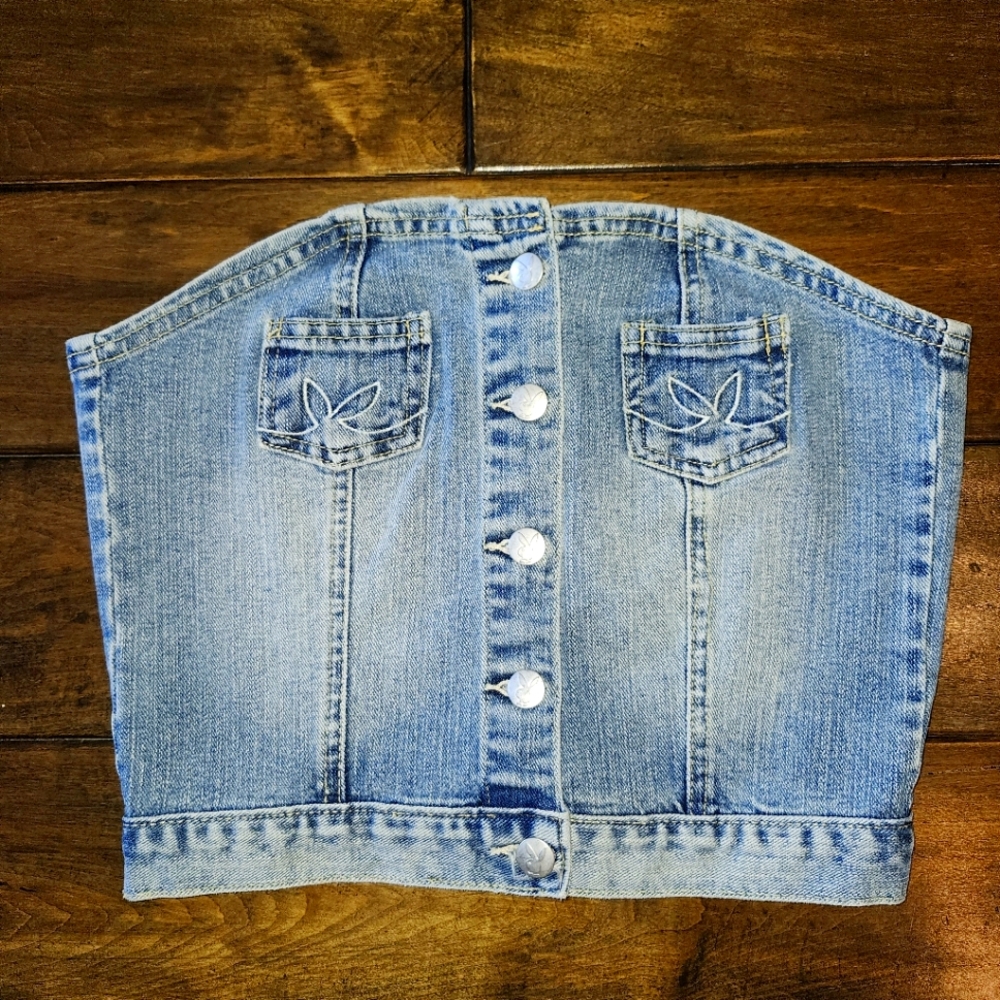 Playboy denim button front bustier style tube top size medium